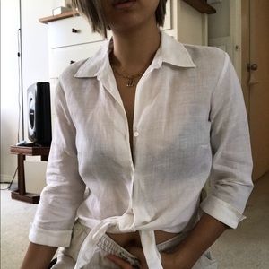 VINTAGE 100% LINEN 3/4 SLEEVE TIE FRONT TOP